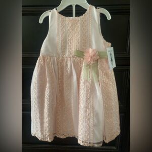 Charming Blush Lace Kids Dress with Floral Accent